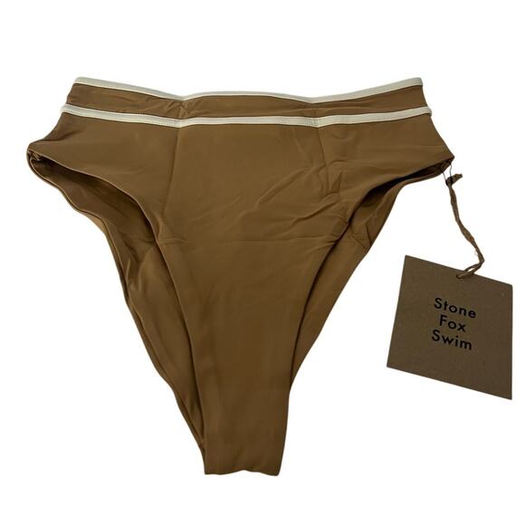 NWT Free People Stone Fox Swim Women’s Juniper High Waist Bikini Bottom Brown S - Picture 1 of 11